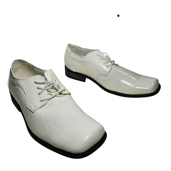 Fortino Landi White Crocodile Embossed Dress Shoes Lace-Up Mens Size 13 in Box - Picture 1 of 11